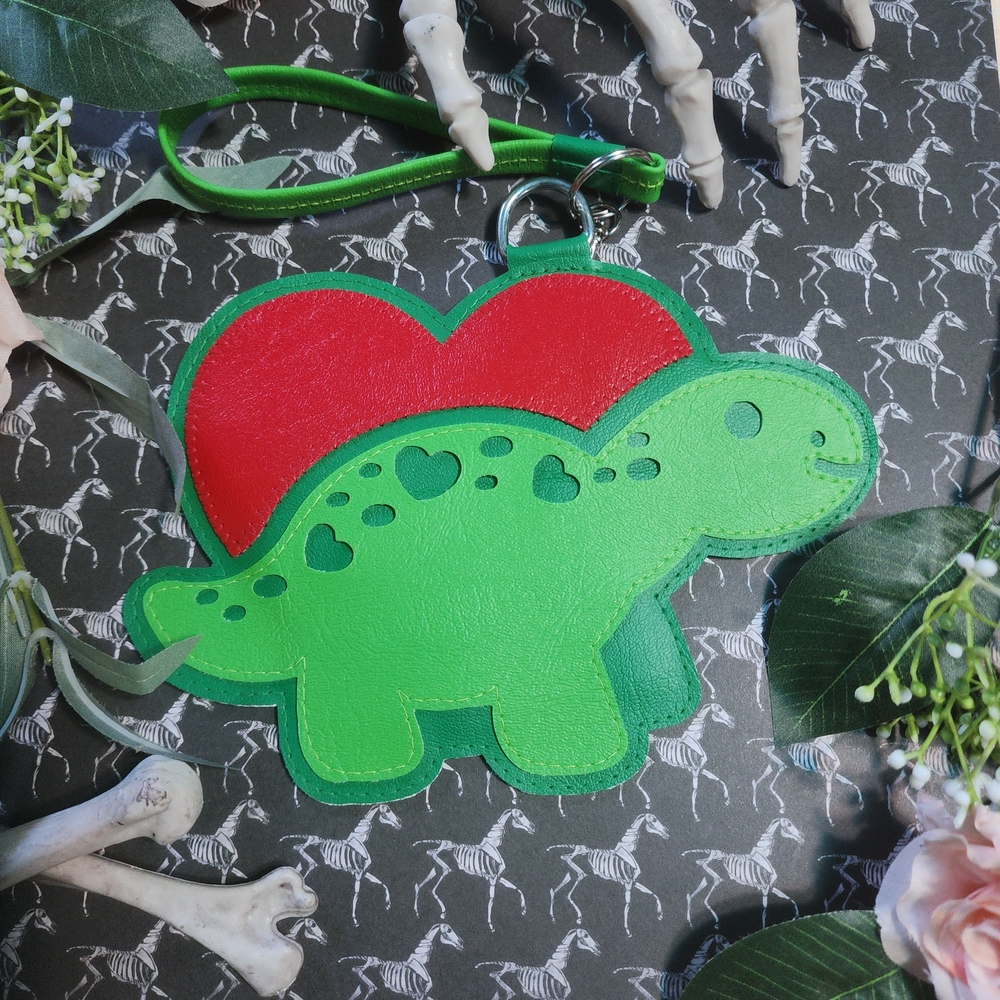 Dinosaur Bronty Love Coin and Card Purse - Valentine Pouch Bag - Handmade Vinyl